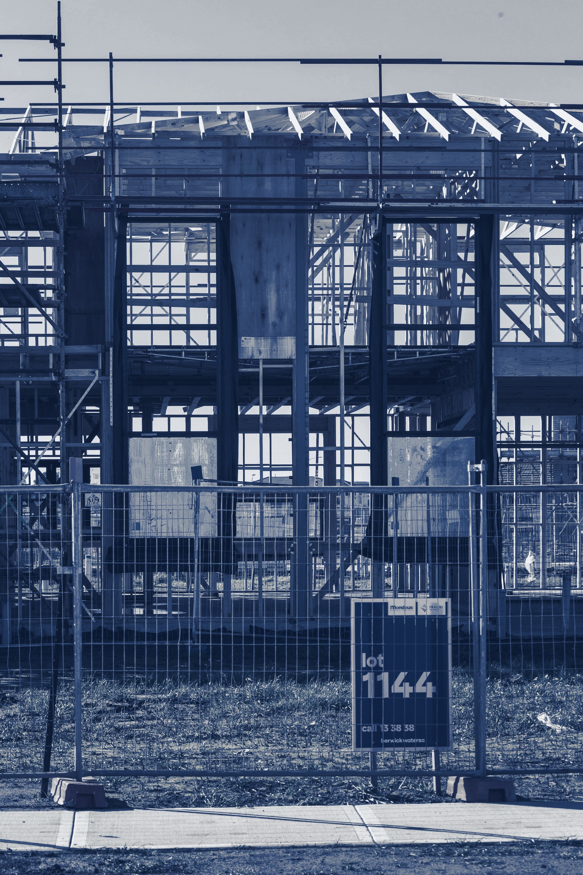 Building under construction, tinted navy